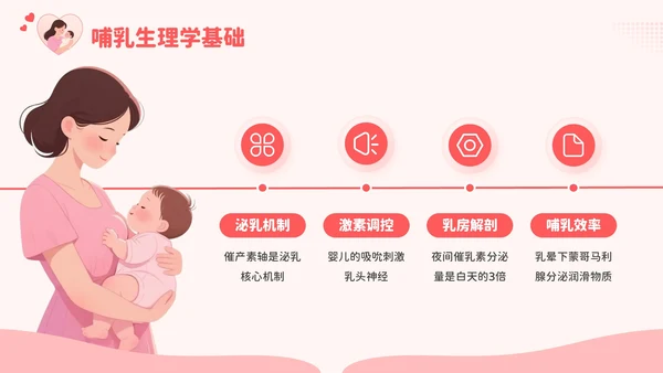 红色卡通风爱的天然力：世界母乳喂养周PPT模板