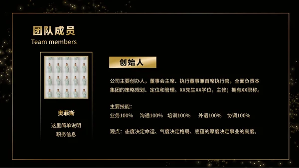 黑金商务企业团队成员介绍PPT模板