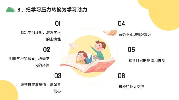 绿色黄色插画风学习压力考试焦虑班级汇报PPT