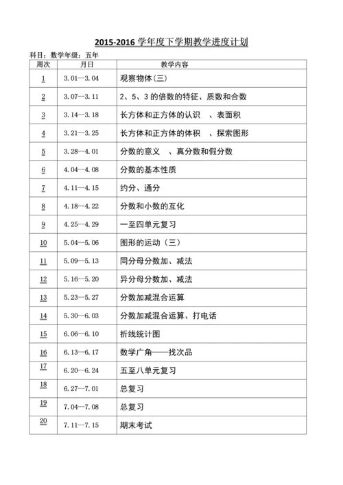 最新2015-2016学年教科版小学五年级数学下册教案收藏版.docx