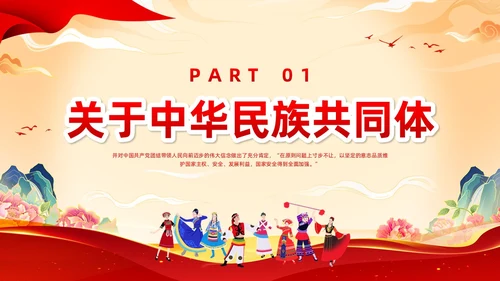 红色国潮中华民族团结PPT模板宣传PPT动态PPT