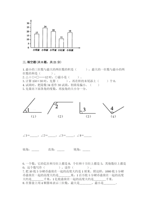 人教版四年级上册数学 期末测试卷及参考答案（精练）.docx