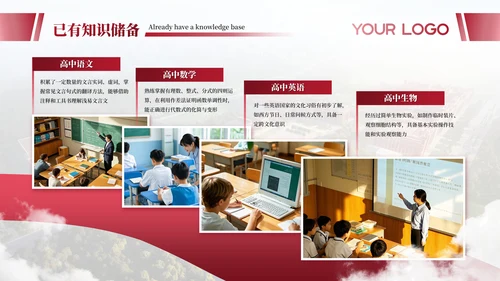暗红色简约高中学科备课通用PPT模板