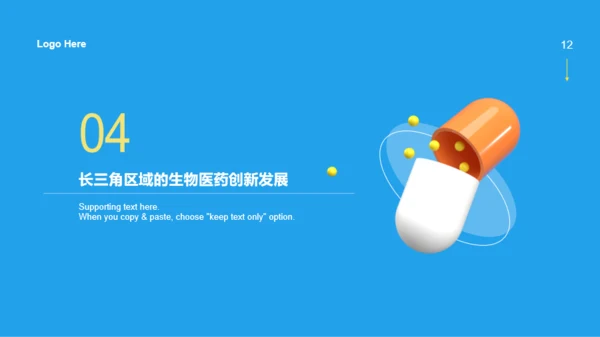 蓝色3D药丸创意中国生物医药创新趋势展望研究报告PPT案例