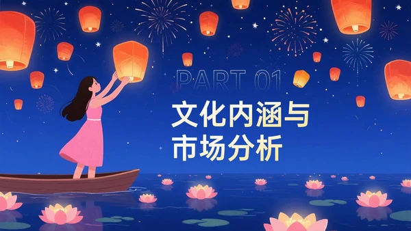 深蓝黄色插画风中元节营销策划PPT模板