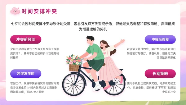 粉紫色插画风七夕约会策划主题PPT模板