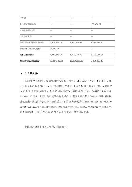 精选格力电器财务报表比较分析