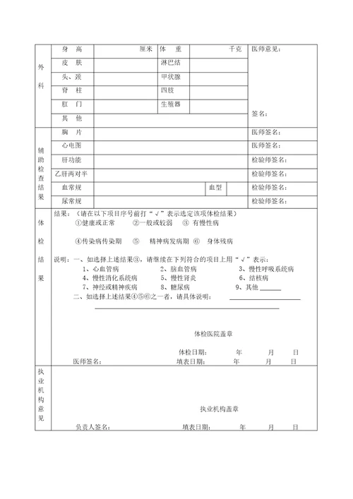 人民医院健康体检表全面版1