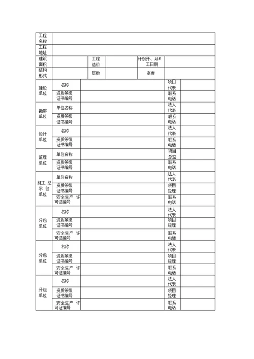 山东省建筑工程安全施工措施备案申请表