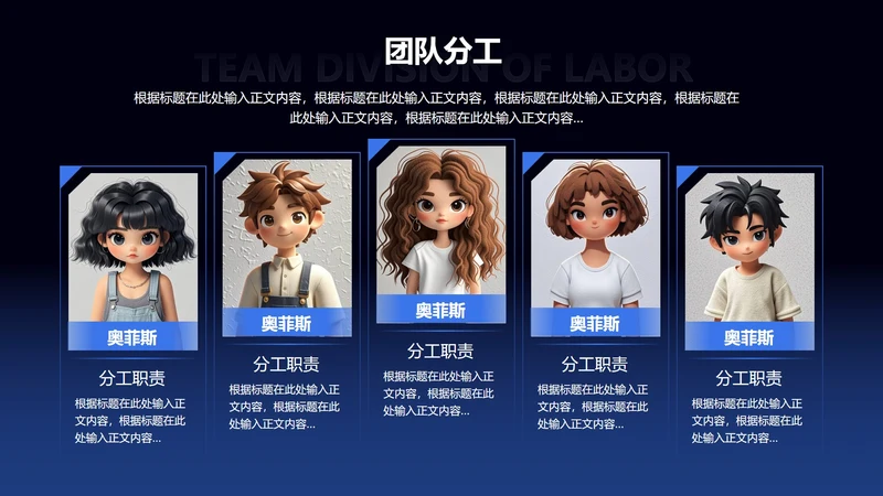 团队分工-蓝色科技风项目汇报关系页PPT单页