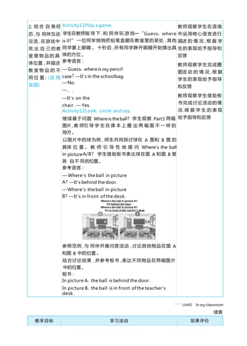 Unit 5  In my classroom单元整体教学设计5课时