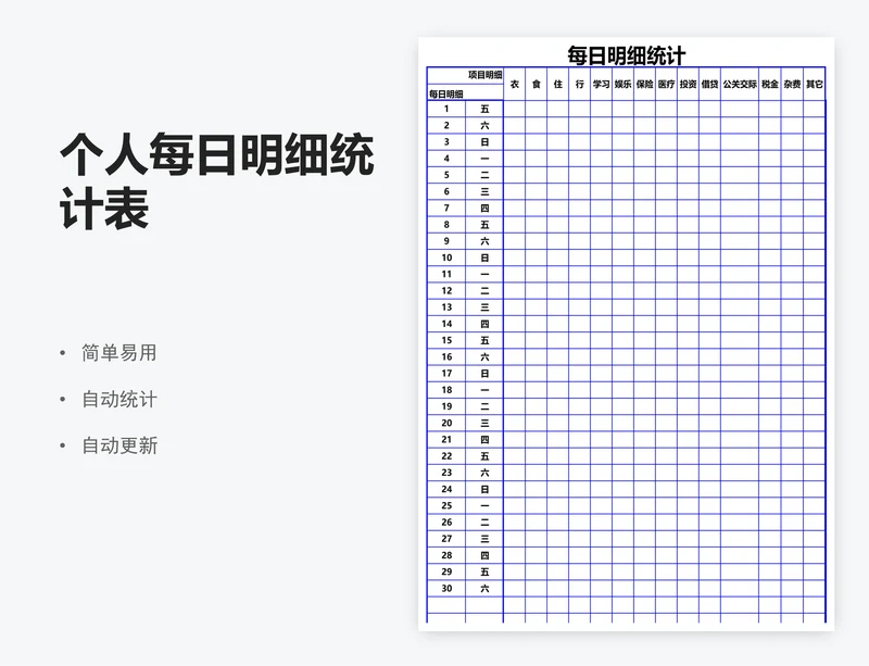 个人每日明细统计表