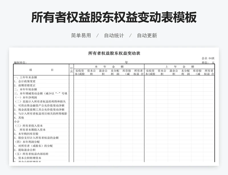 所有者权益股东权益变动表模板