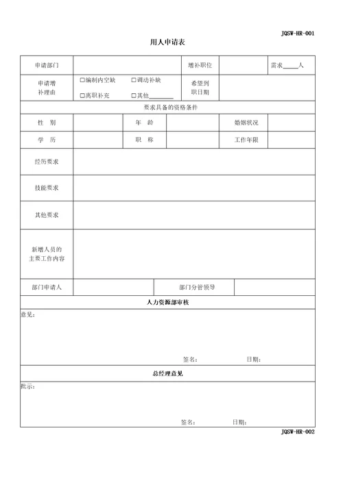 人力资源部HR常用表格document29页