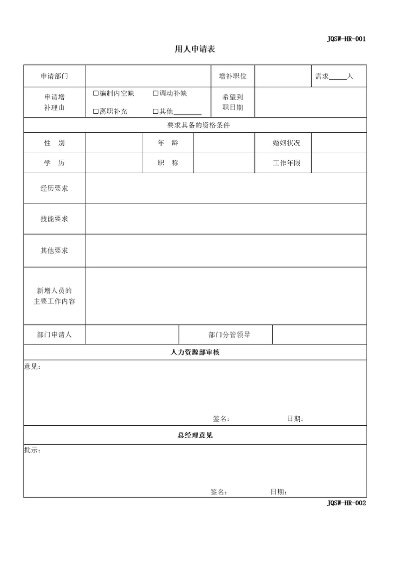 人力资源部HR常用表格document29页