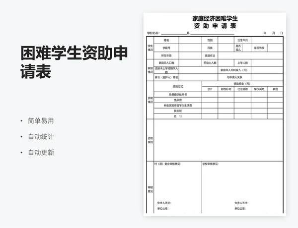 困难学生资助申请表