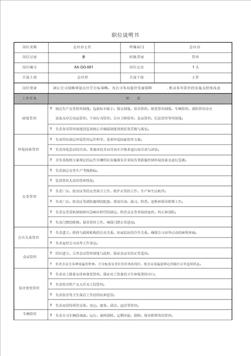 安兴纸业深圳有限公司职位说明书部门经理分册