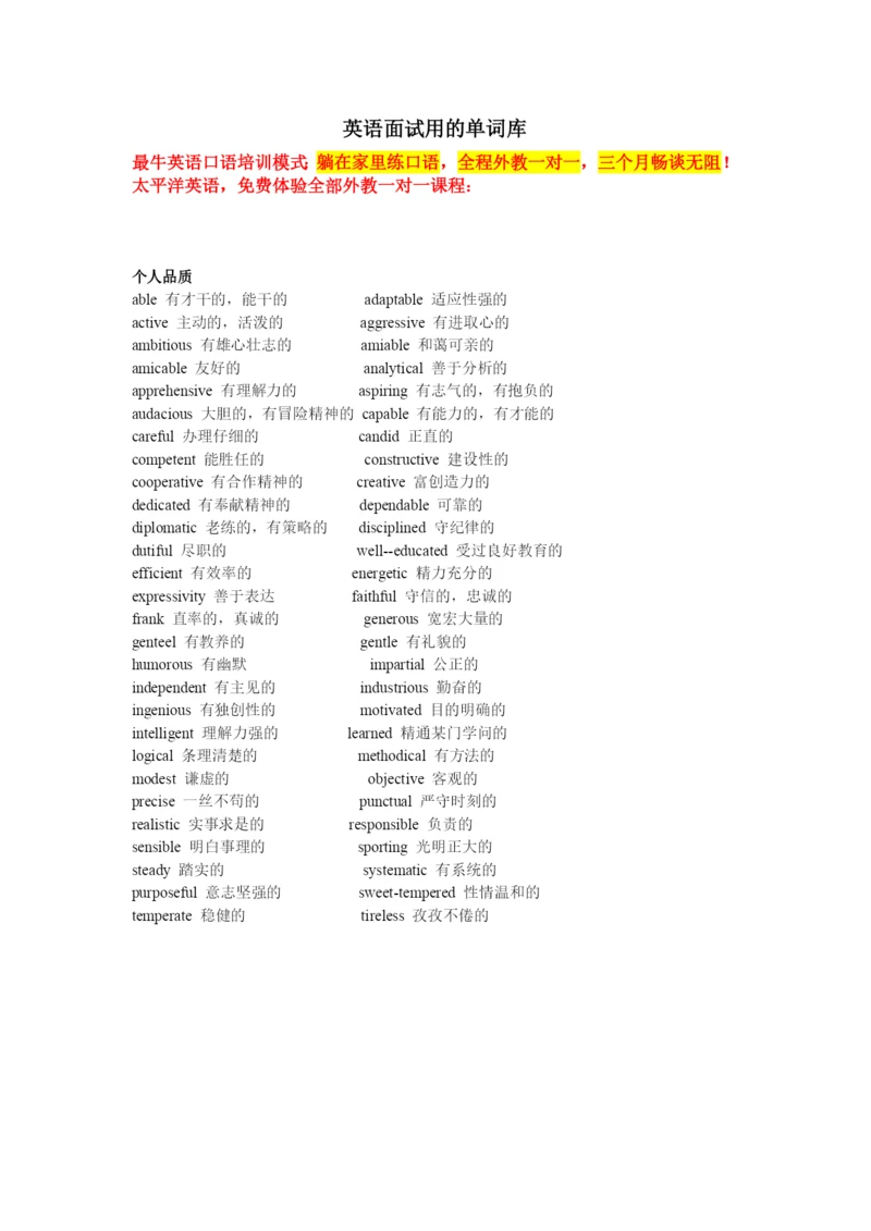 英语面试用的单词库abc.docx