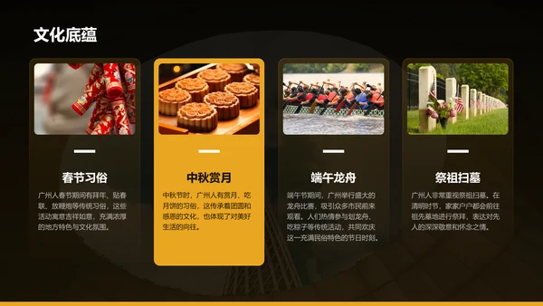 黄色摄影风寻味广州：美食与文化体验PPT模板