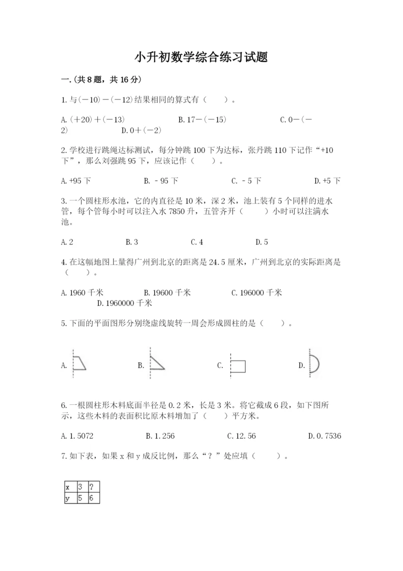 小升初数学综合练习试题必考题.docx