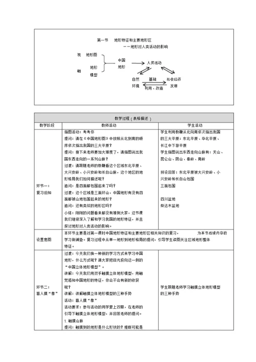 地形特征和主要地形区二教学设计