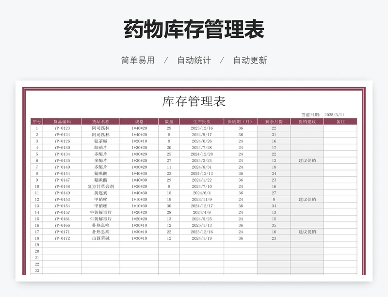 药物库存管理表