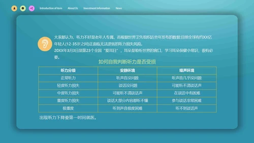 蓝色简约微立体爱护耳朵保护听力全国爱耳日动态PPT保护耳朵