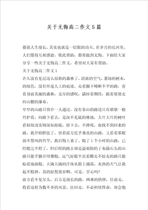 关于无悔高二作文5篇