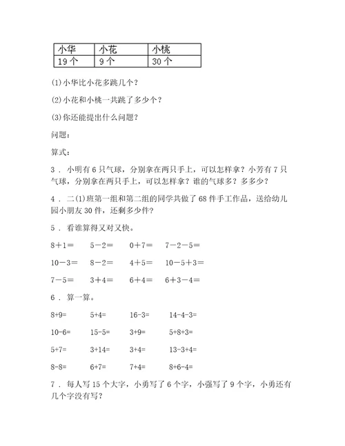 2023年一年级数学试卷（培优）