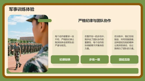 绿色3D风军训收获与成长汇报PPT模板