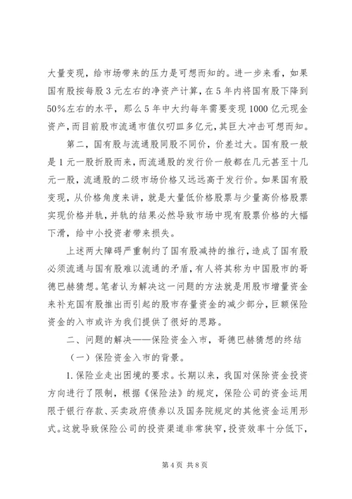 保险资金入市与国有股减持.docx