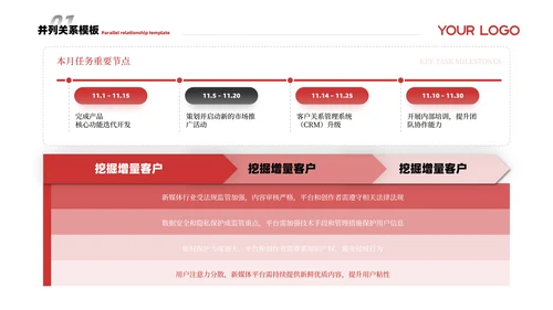 黑红色简约风并列关系PPT版式合集