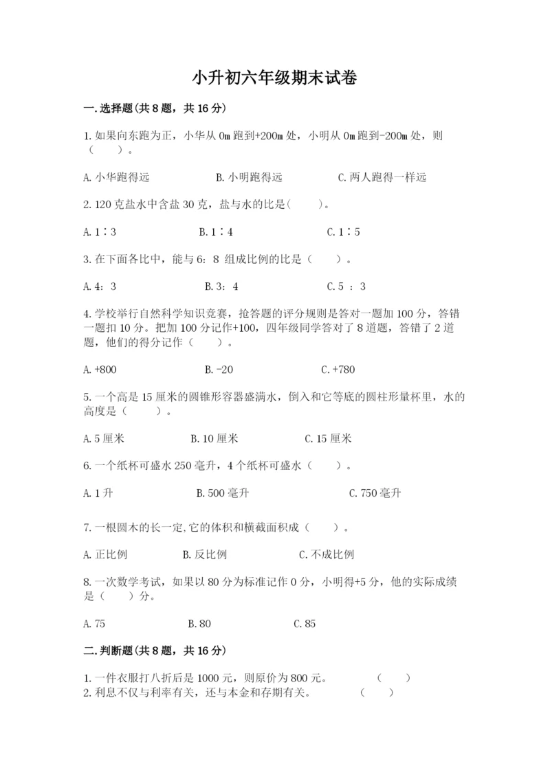 小升初六年级期末试卷精品【名师系列】.docx