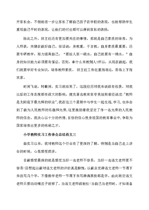 小学教师实习工作体会总结范文