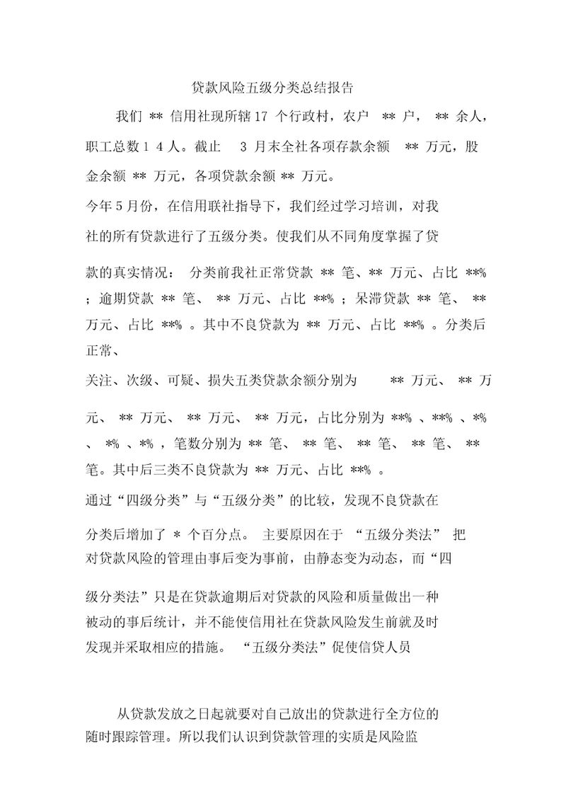 贷款风险五级分类总结报告