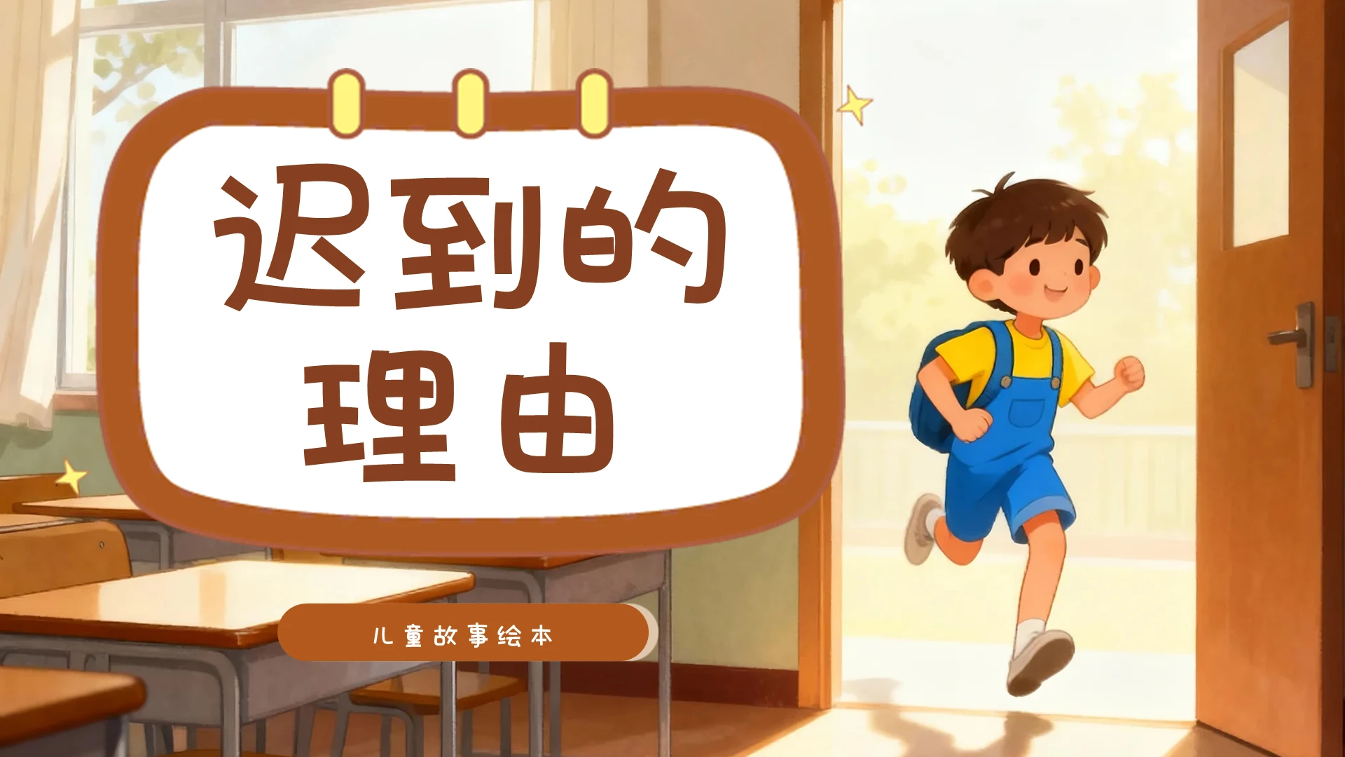 棕色卡通迟到的理由儿童故事绘本PPT模板