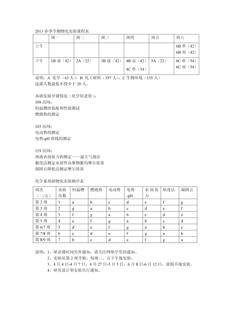 春季学期物化实验课程表448005020.docx