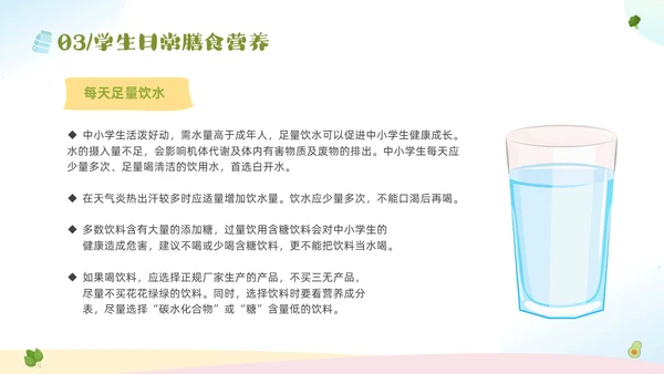 绿色清新卡通儿童全国学生营养日宣传主题班会PPT