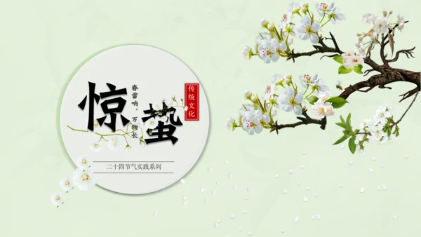 惊蛰淡绿色二十四节气实践教学课件通用PPT模板