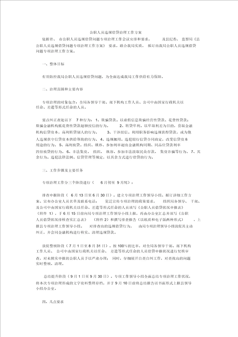 公职人员违规借贷治理工作方案