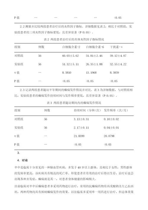 卒中后癫痫采用丙戊酸钠及左乙拉西坦治疗的效果分析.docx