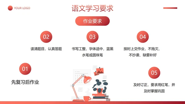 简约插画语文开学第一课主题教育PPT模板