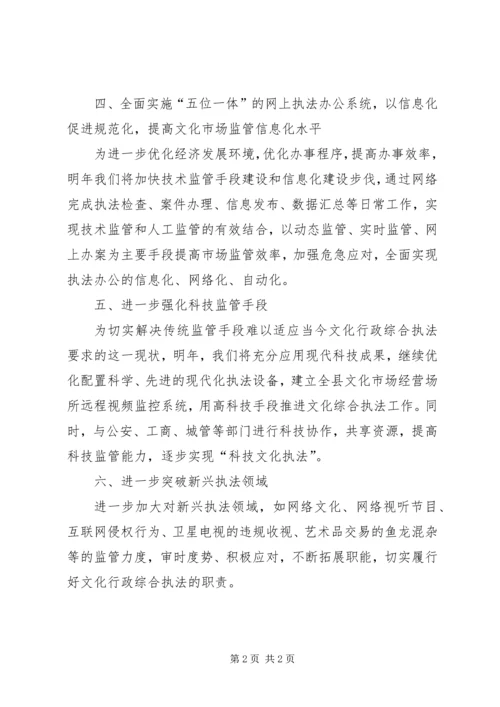 文化市场管理局年度执法工作计划.docx