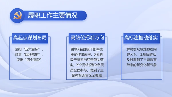 蓝色党建党支部述职报告PPT动态模板
