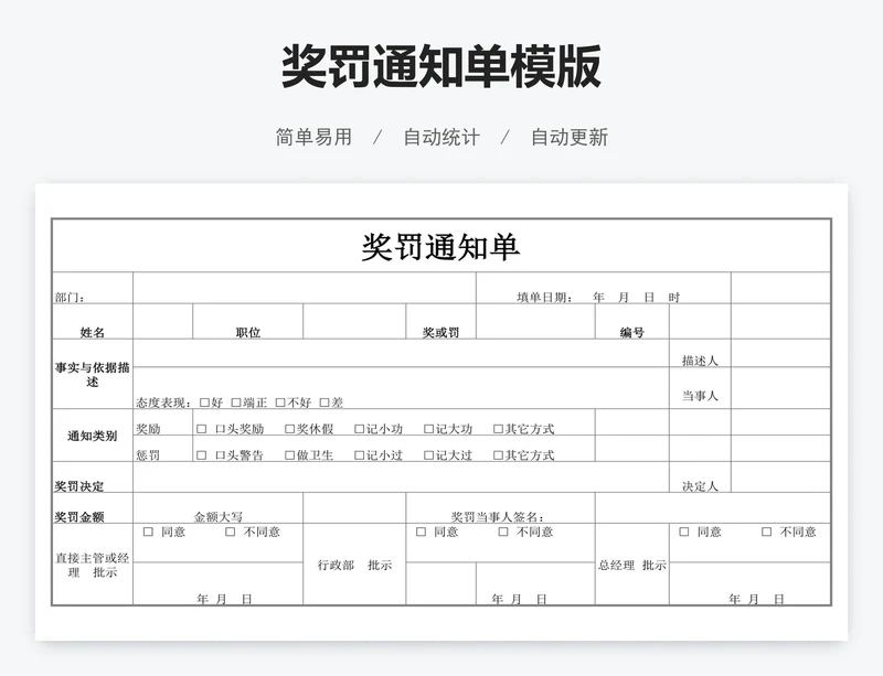 奖罚通知单模版