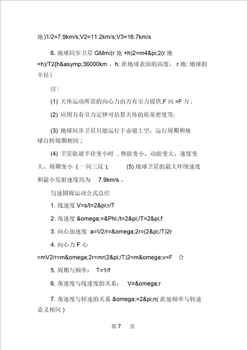 高考物理考试必备公式