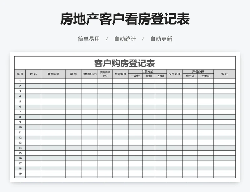 房地产客户看房登记表