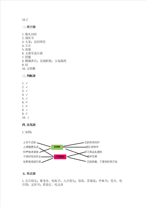 部编版二年级上册道德与法治期中测试卷全国通用