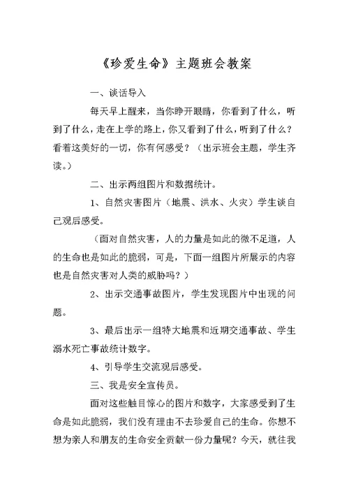 《珍爱生命》主题班会教案