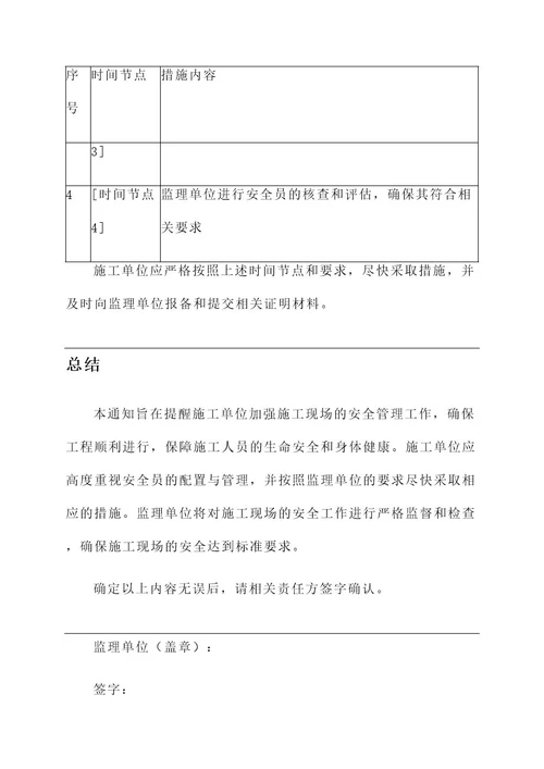 现场无安全员监理通知单